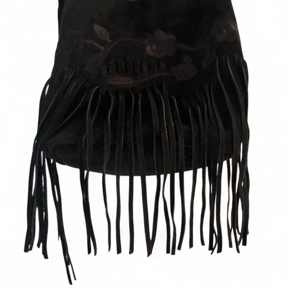 Genuine Leather Suede Fringe Floral Embroidery Shoulder Bag / Bucket Bag - Picture 3 of 8